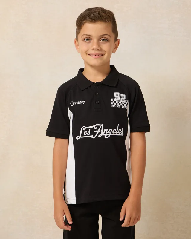 Boys Black Los Angeles Polo T-Shirt sold by Redtag