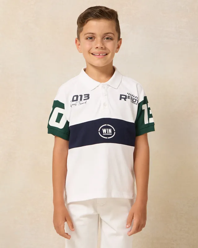Boys White Polo Printed T-Shirt sold by Redtag