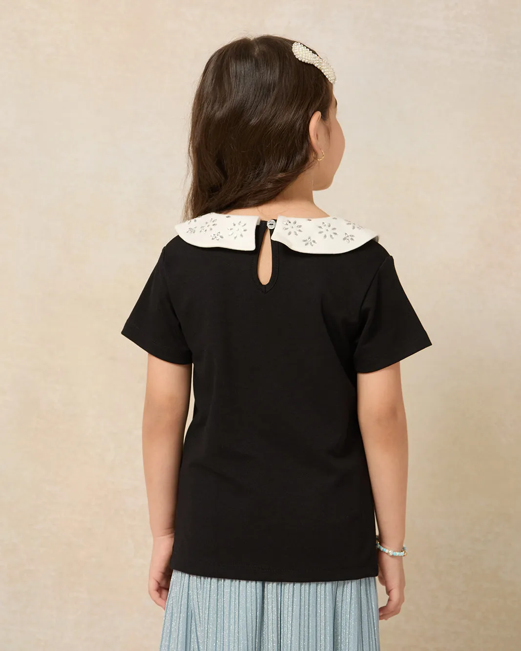 Girls Black Embellished Casual Top sold by Redtag product image thumbnail 3
