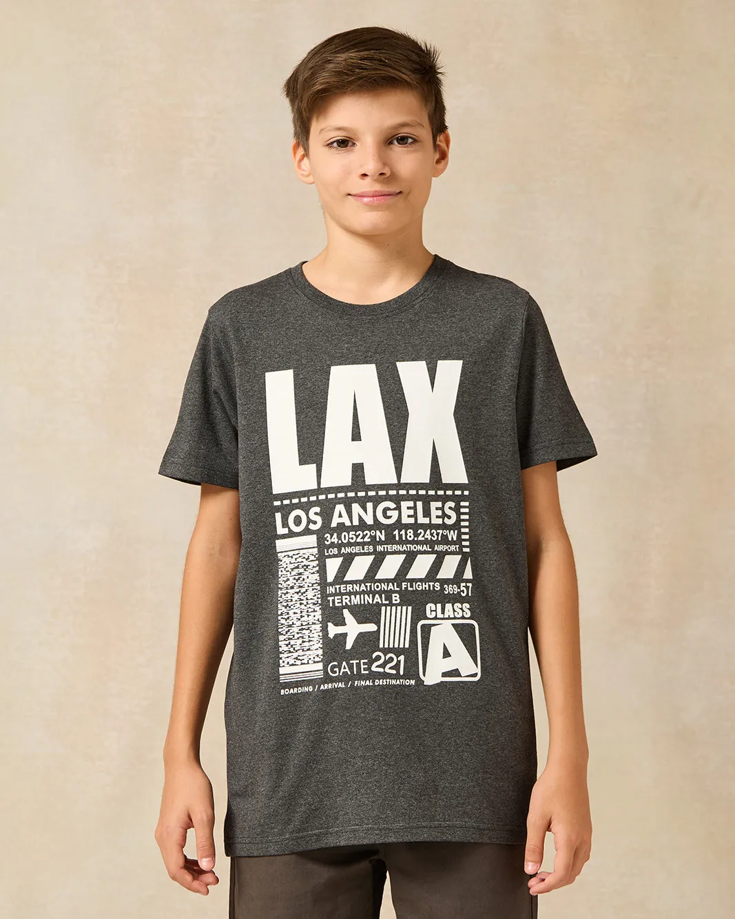Senior Boys Charcoal La Ticket Print T-Shirt sold by Redtag