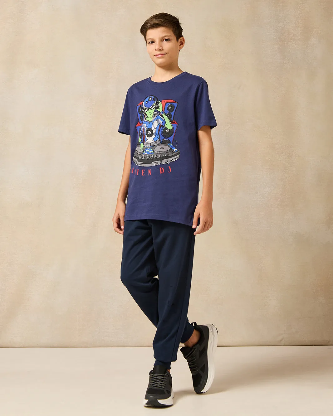 Senior Boys Navy Alien Print T-Shirt sold by Redtag product image thumbnail 2