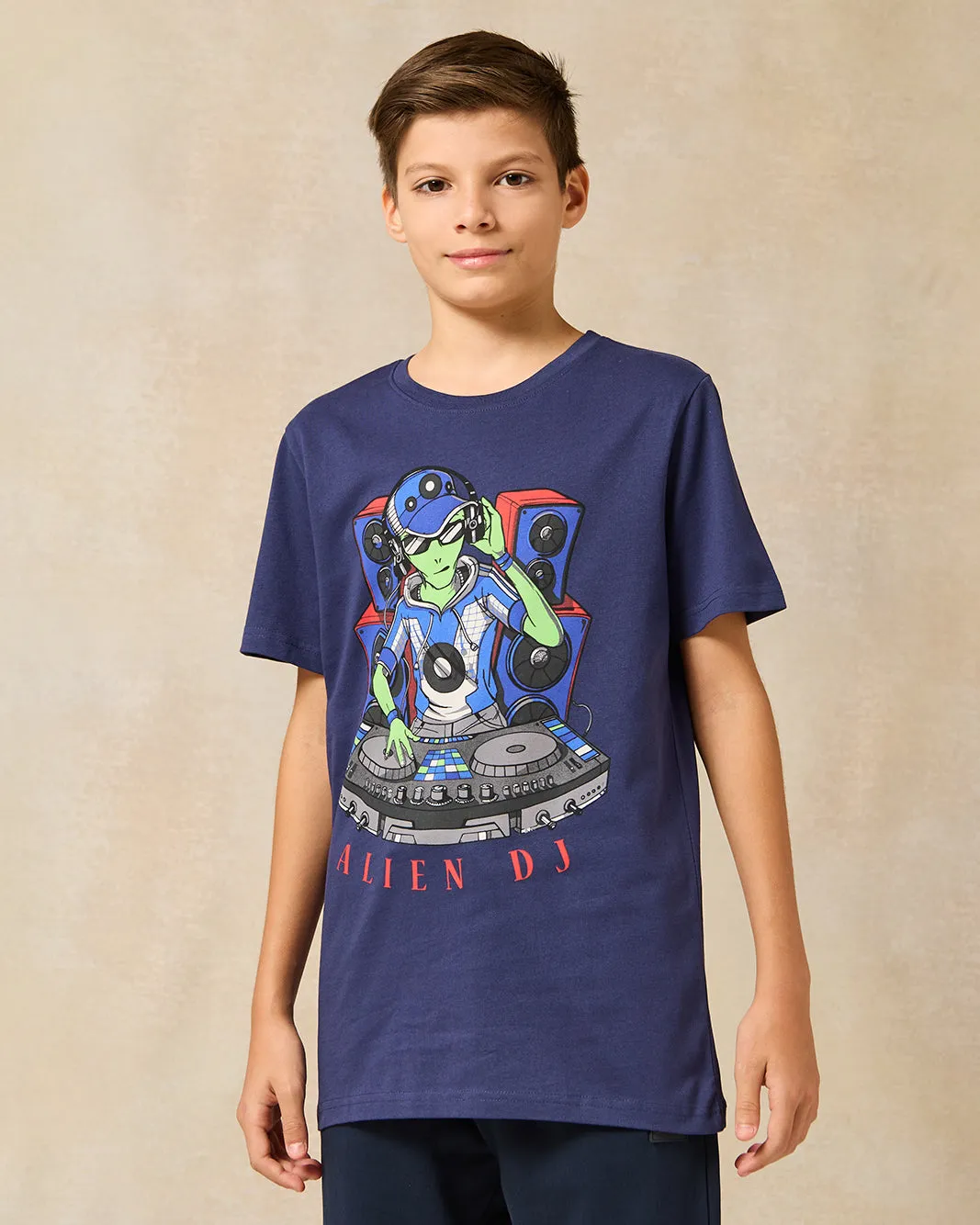 Senior Boys Navy Alien Print T-Shirt sold by Redtag