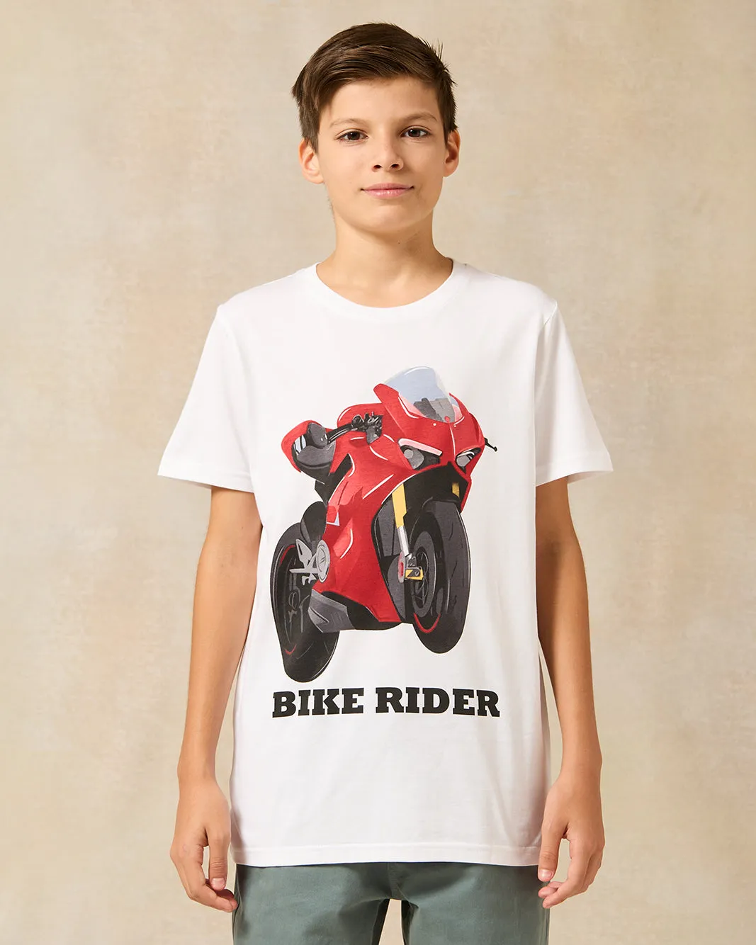 Senior Boys White Biker Print T-Shirt sold by Redtag
