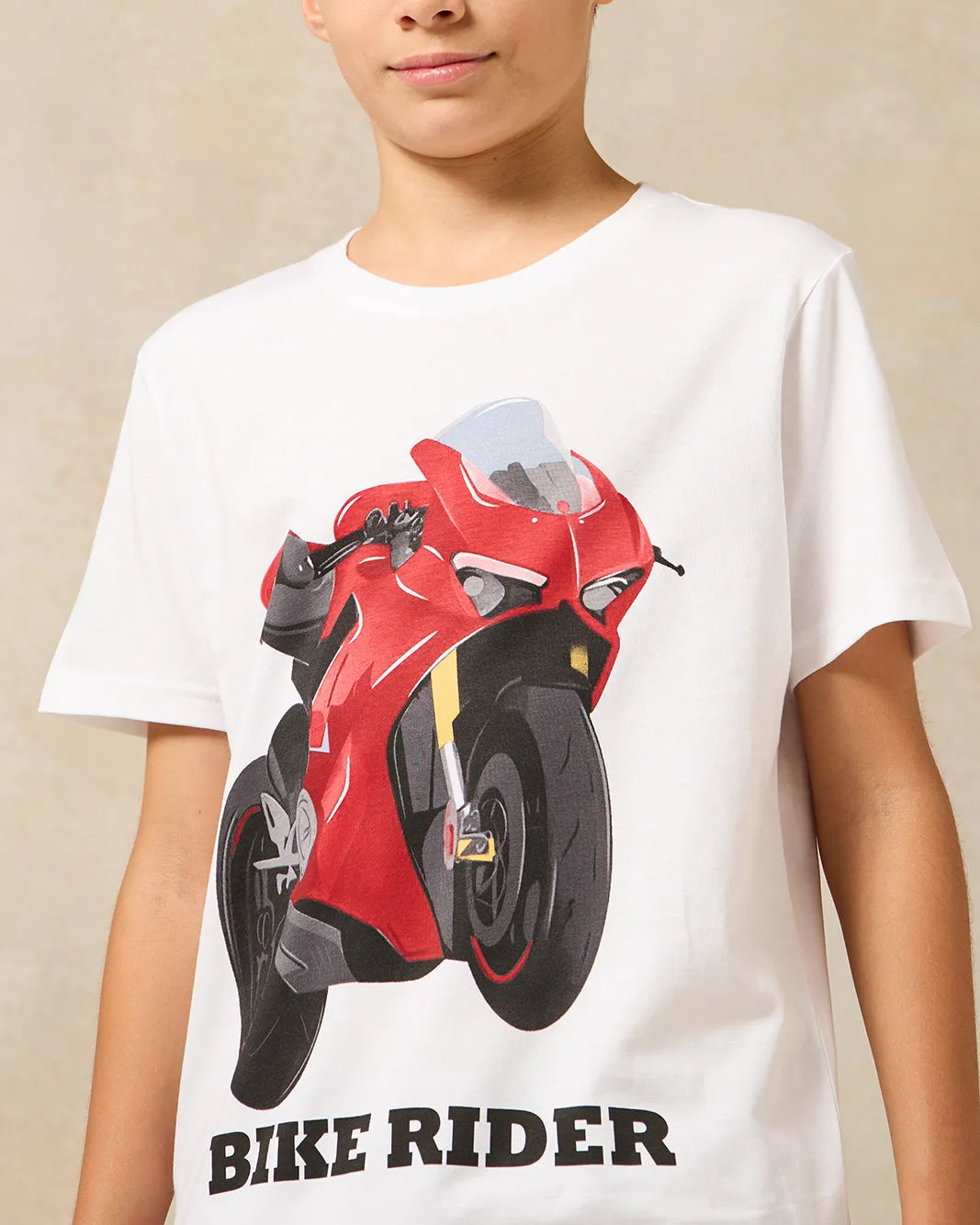 Senior Boys White Biker Print T-Shirt sold by Redtag product image thumbnail 4
