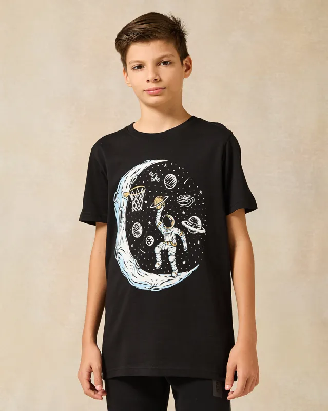Senior Boys Black Astronaut Basketball Print T-Shirt sold by Redtag