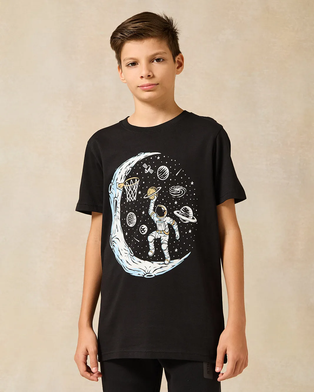 Senior Boys Black Astronaut Basketball Print T-Shirt sold by Redtag
