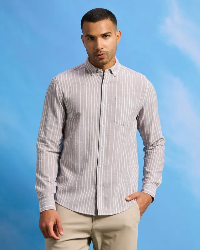 Men Grey Striped Shirt sold by Redtag