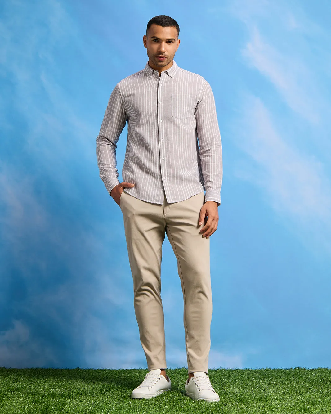 Men Grey Striped Shirt sold by Redtag product image thumbnail 2