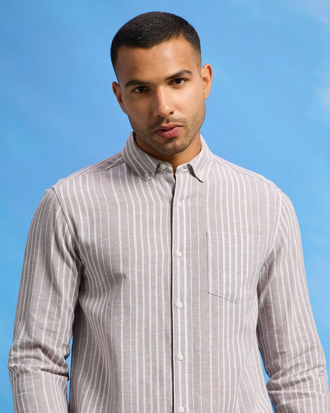Men Grey Striped Shirt sold by Redtag product image thumbnail 4