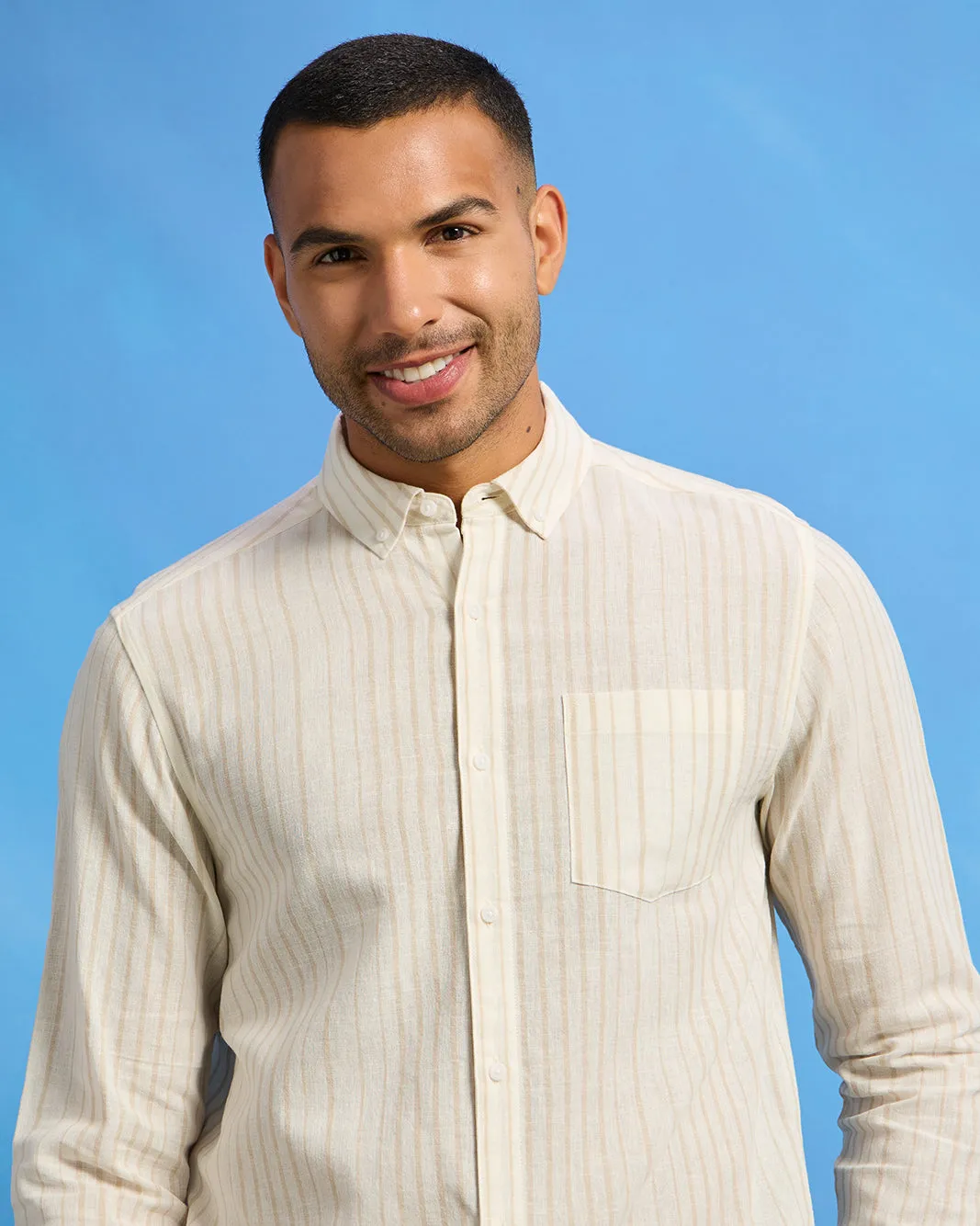 Men Beige Striped Shirt sold by Redtag product image thumbnail 4