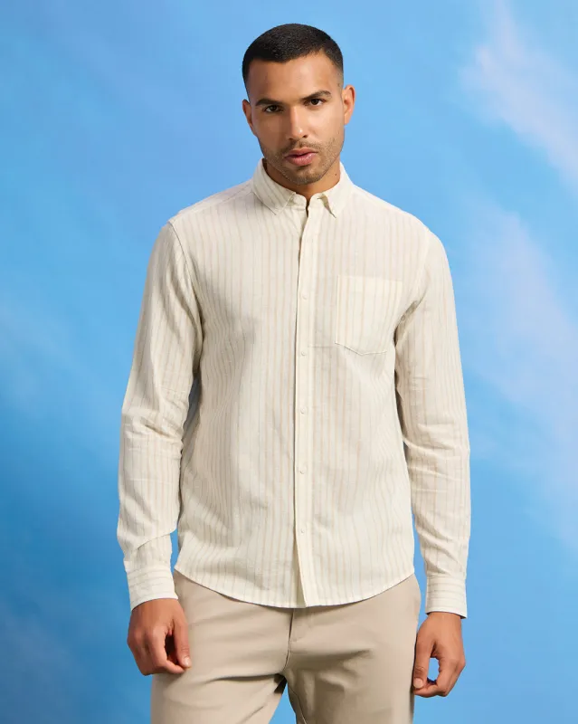 Men Beige Striped Shirt sold by Redtag