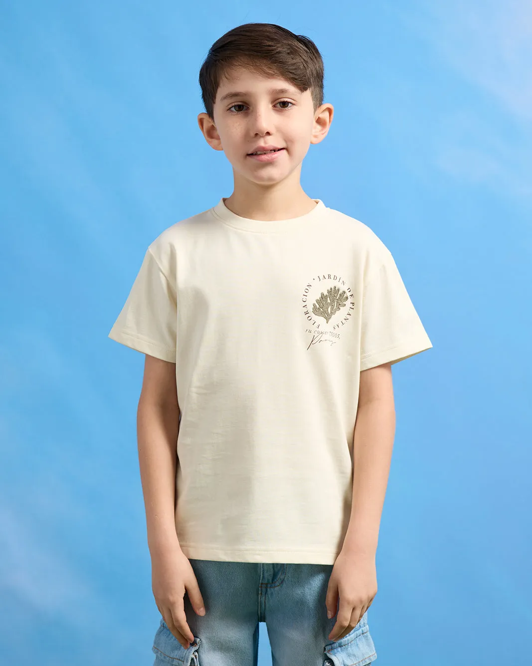 Boys Beige Printed T-Shirt sold by Redtag