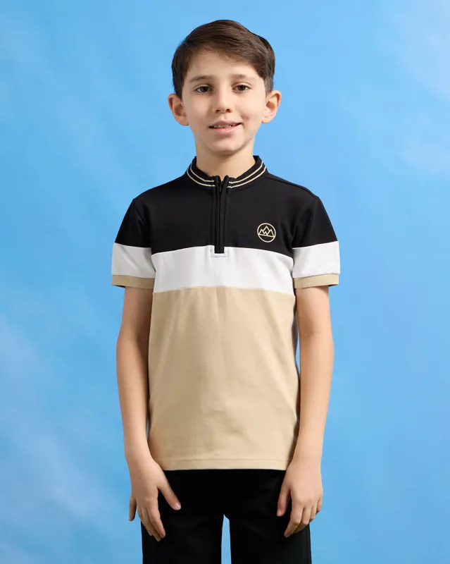 Boys Beige Cut And Sew Polo Shirt sold by Redtag