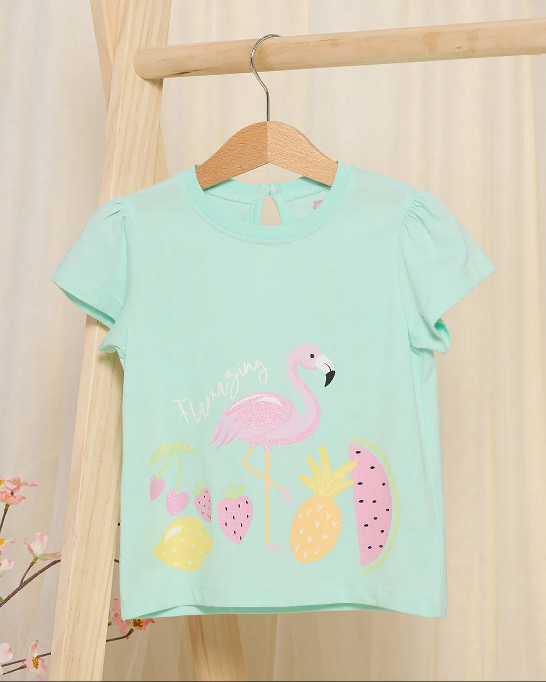 Infant Girls Blue Flamingo Print T-Shirt sold by Redtag