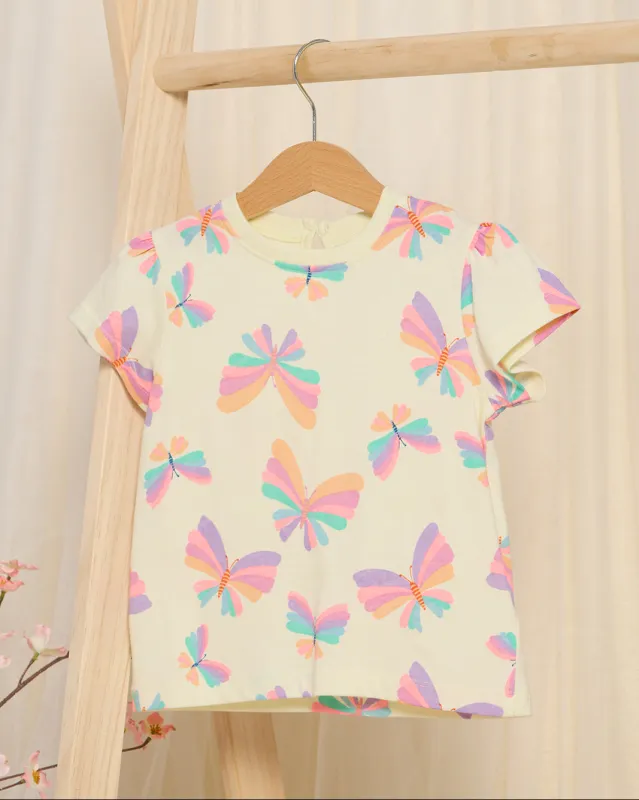 Infant Girls Yellow Bow Print T-Shirt sold by Redtag