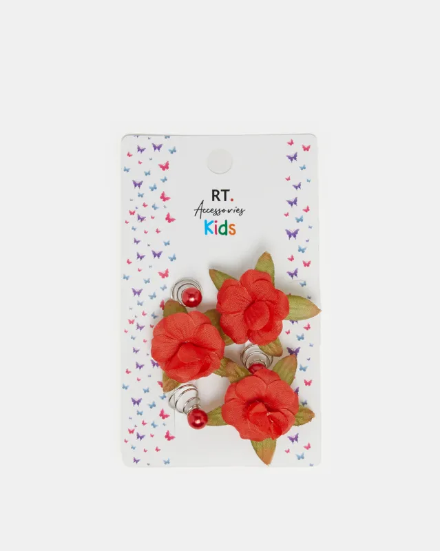 Girls Red Floral Hair Clip Set (Pack of 6) sold by Redtag