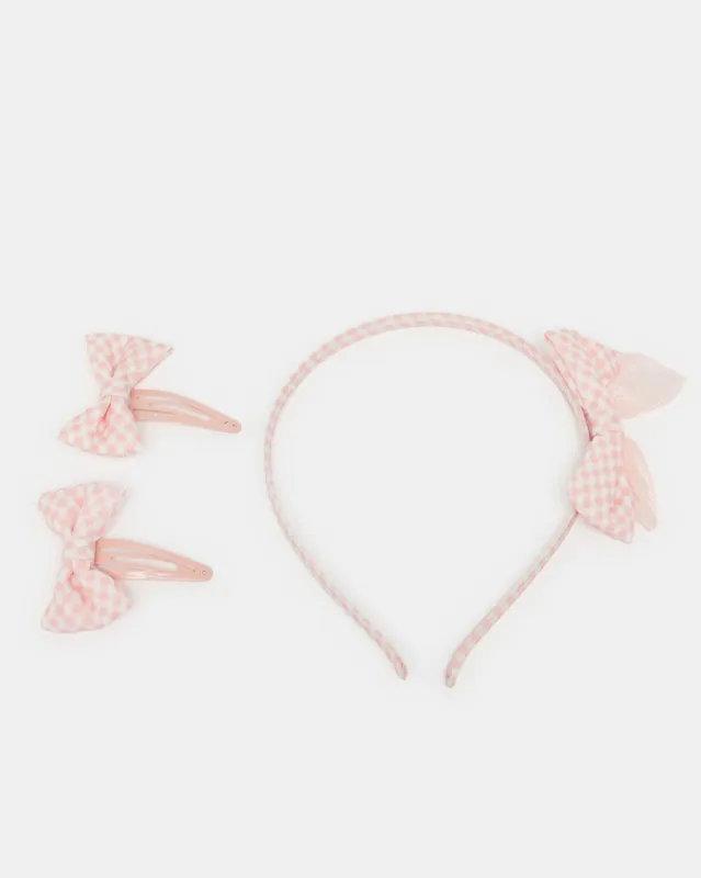 Girls Pink Hairband And Hair Clip (3 Piece) sold by Redtag