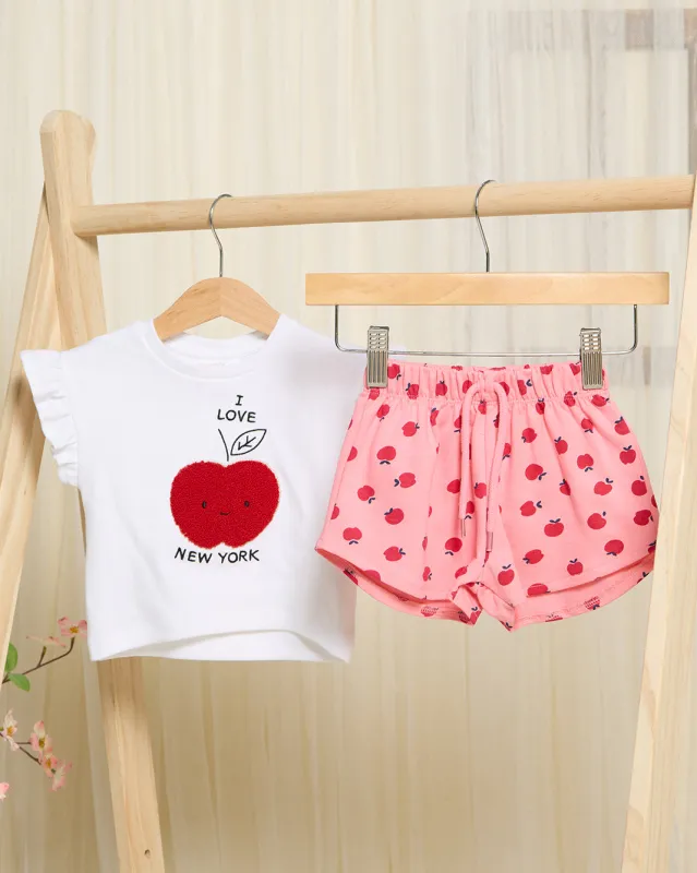 Infant Girls White Apple Embroidered Short Set sold by Redtag