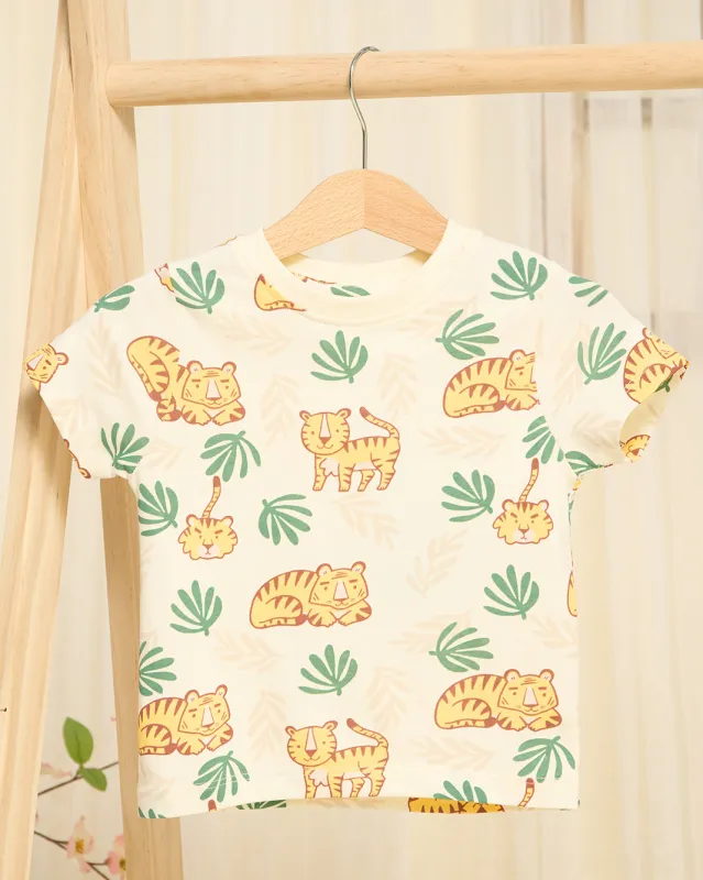 Girls Cream Tiger Printed T-Shirt sold by Redtag