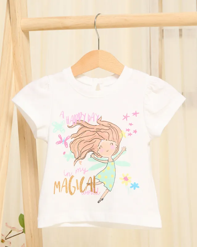 Girls White Magical World Printed T-Shirt sold by Redtag