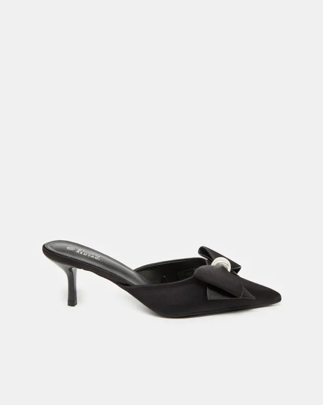 Women Black Pearl Trim Bow Mule sold by Redtag