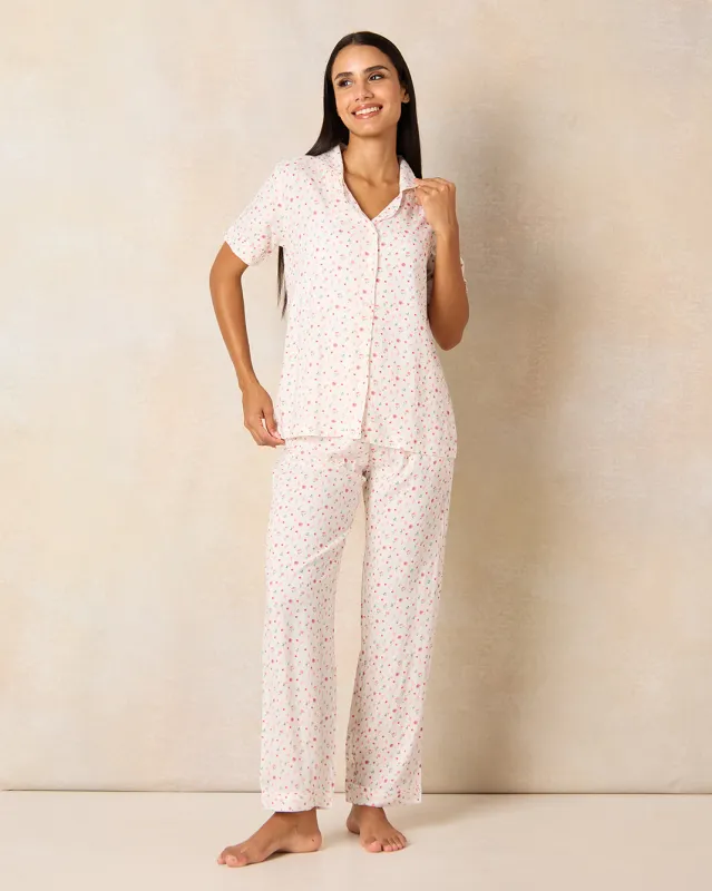 Women White Printed Pyjama Set (2 Piece) sold by Redtag