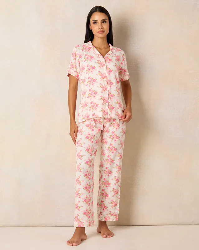 Women Pink And White  Printed Pyjama Set (2 Piece) sold by Redtag