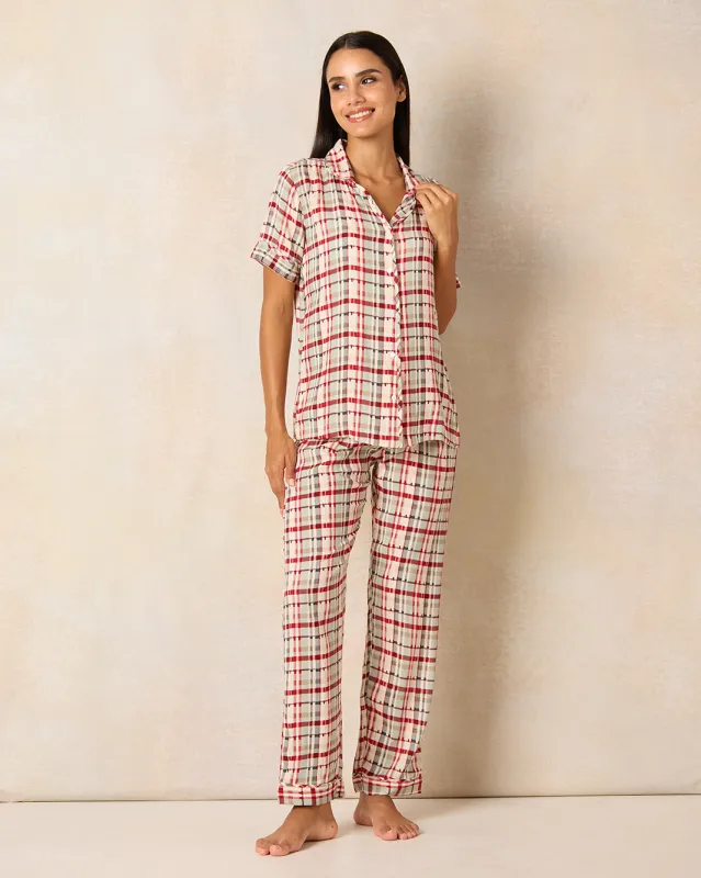 Women Multicolour Checkered Pyjama Set (2 Piece) sold by Redtag