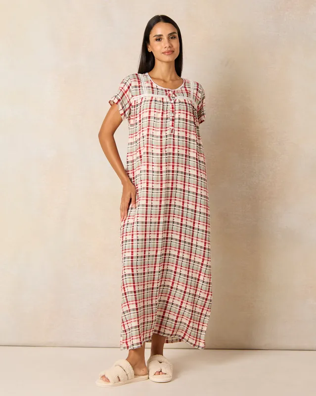 Women Red And White Printed  Nightgown sold by Redtag