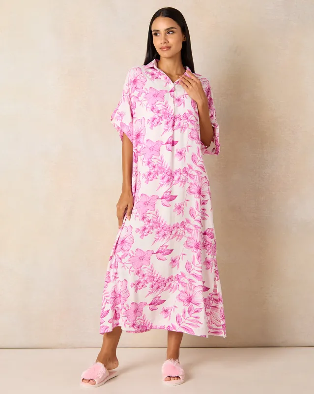 Women Pink And White Printed Nightgown sold by Redtag