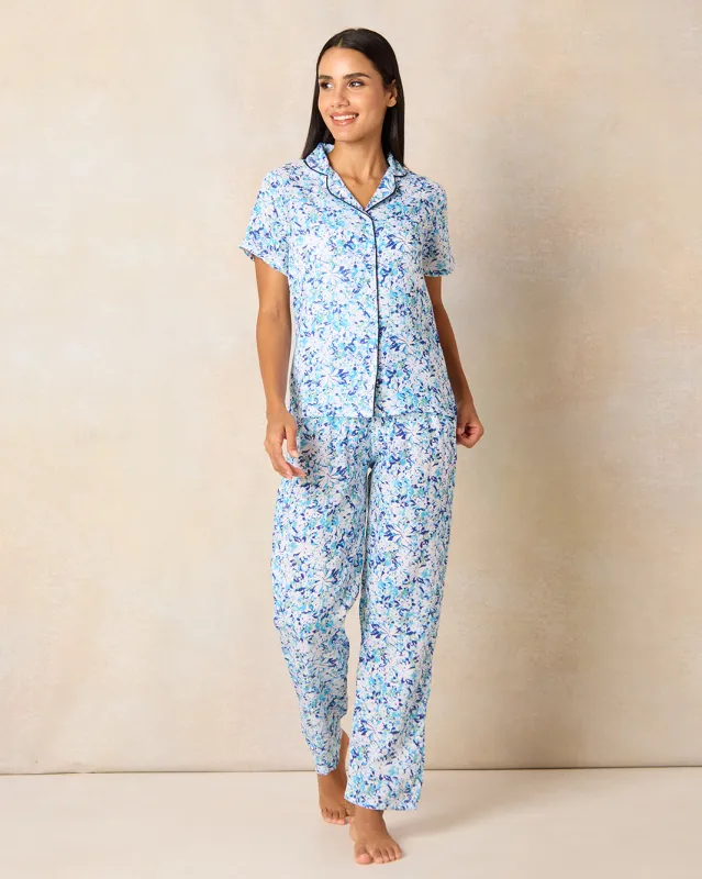 Women Blue Printed Pajama  Set (2 Piece) sold by Redtag