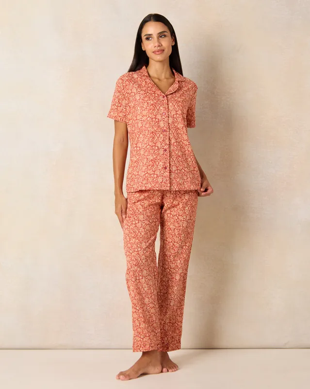 Women Orange Printed Pajama  Set (2 Piece) sold by Redtag