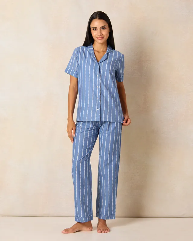 Women Blue Printed Pajama  Set (2 Piece) sold by Redtag