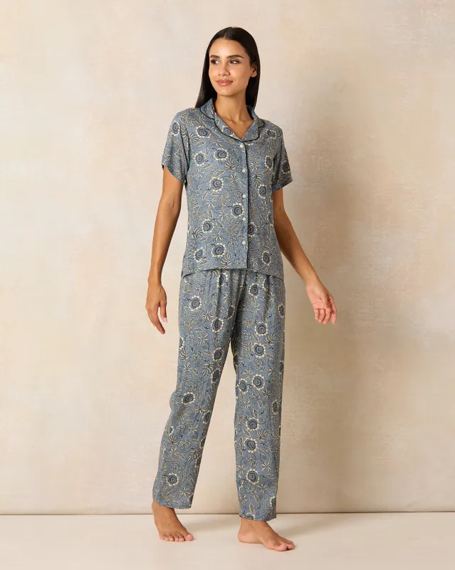 Women Grey Printed Pajama  Set (2 Piece) sold by Redtag