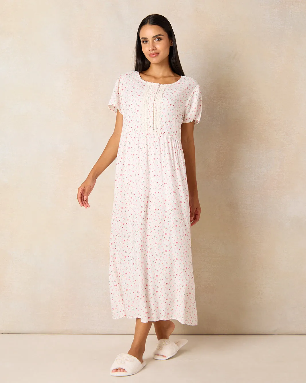 Women White Printed Nightgown sold by Redtag