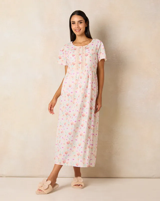 Women White Printed  Nightgown sold by Redtag