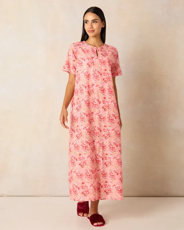 Women Pink Printed Nightgown sold by Redtag