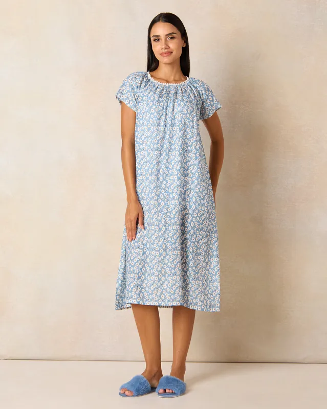 Women Blue Printed  Nightgown sold by Redtag