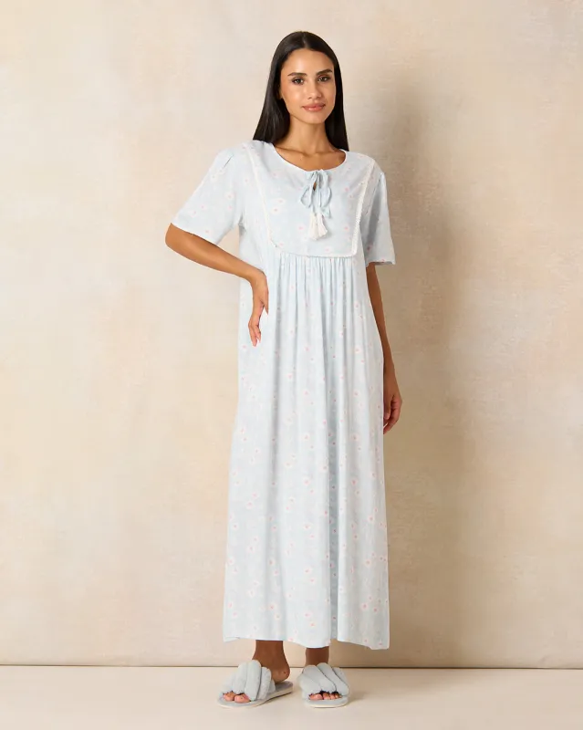 Women Blue Printed Nightgown sold by Redtag