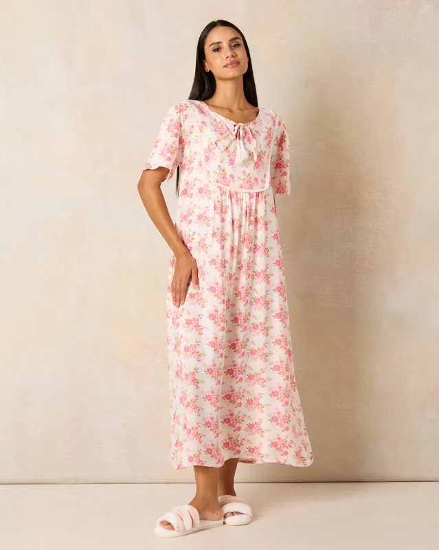 Women Pink Printed Nightgown sold by Redtag