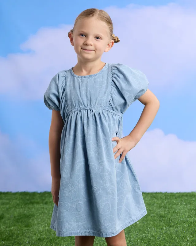 Girls Blue Printed Denim Dress sold by Redtag