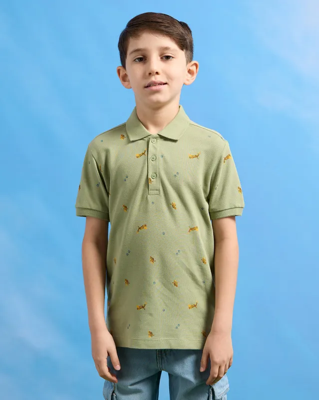 Boys Green Printed Polo Shirt sold by Redtag