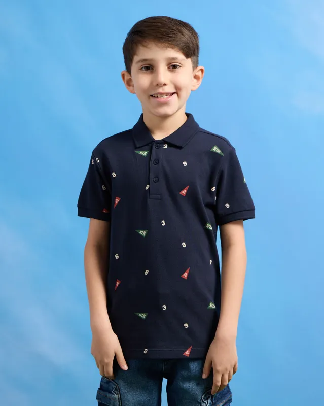 Boys Navy Printed Polo Shirt sold by Redtag