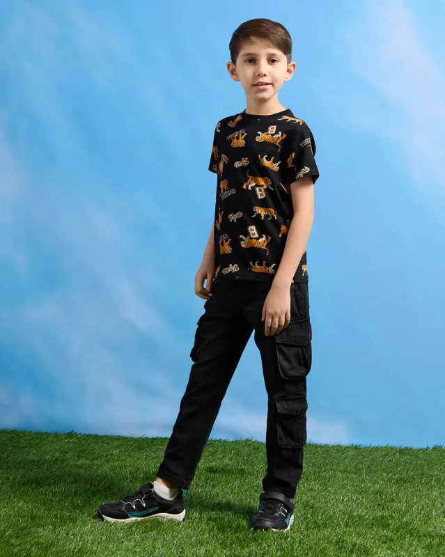 Boys Black Tiger Print Graphic T-Shirt sold by Redtag