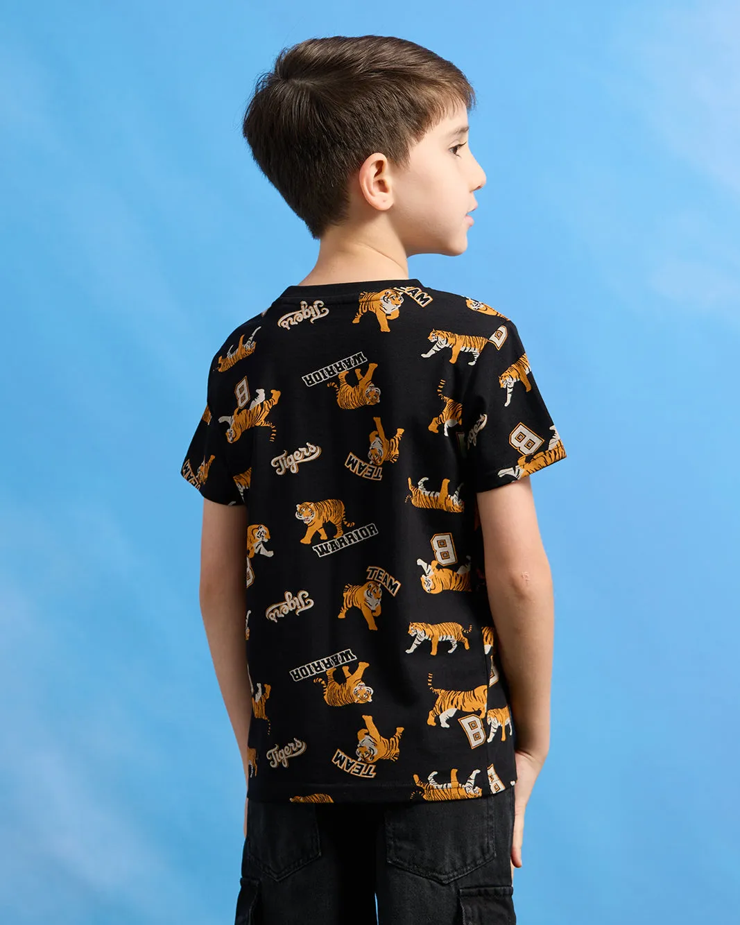 Boys Black Tiger Print Graphic T-Shirt sold by Redtag product image thumbnail 3