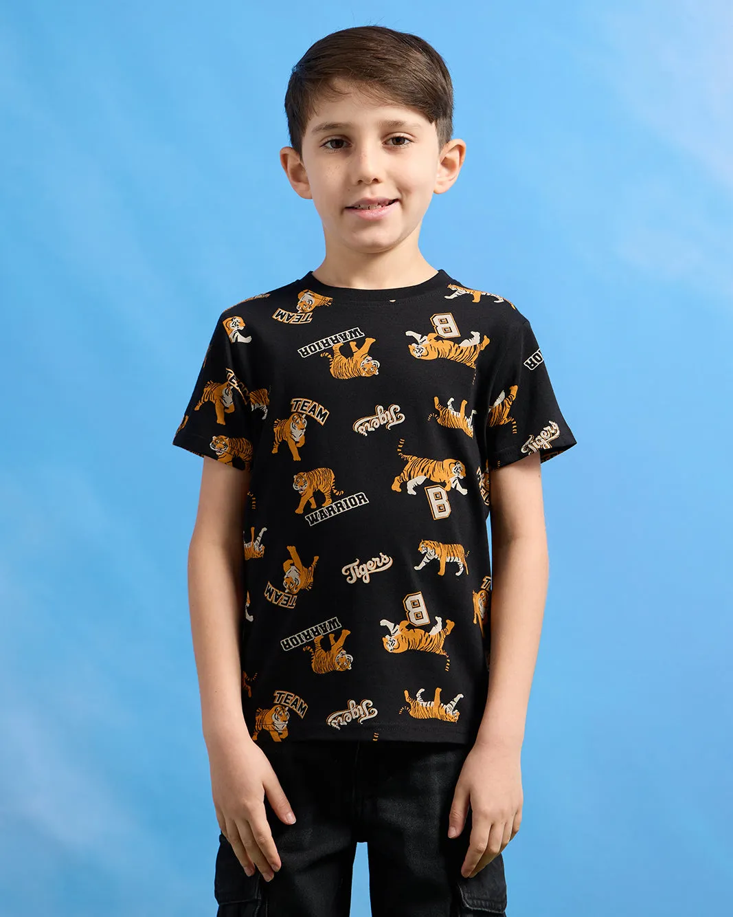 Boys Black Tiger Print Graphic T-Shirt sold by Redtag product image thumbnail 2