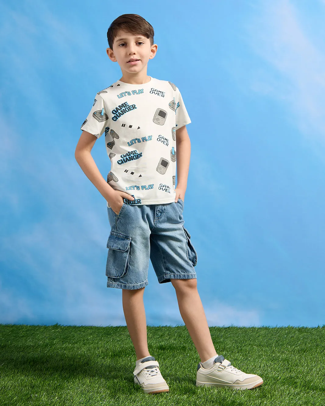 Boys White Game Print T-Shirt sold by Redtag