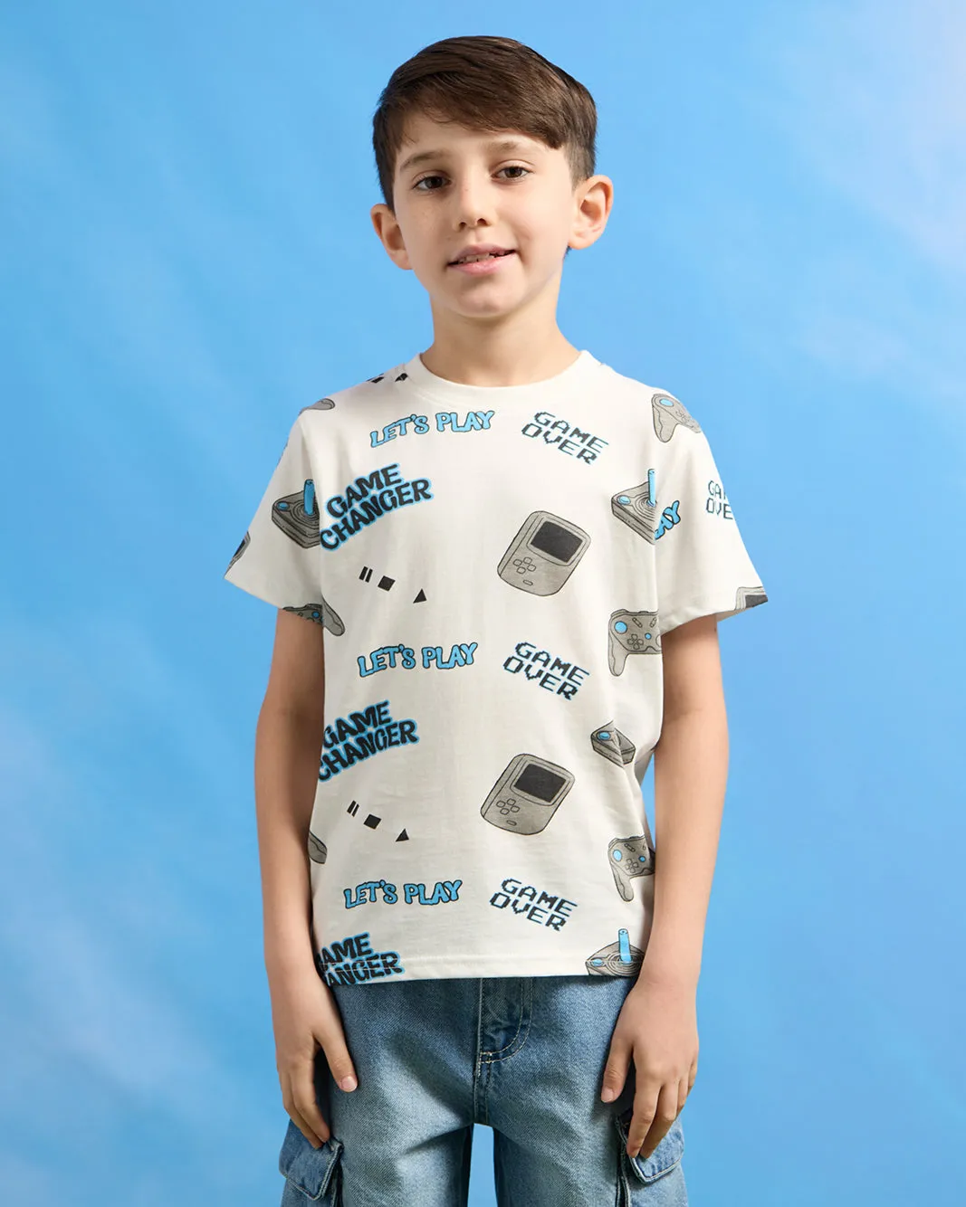 Boys White Game Print T-Shirt sold by Redtag product image thumbnail 2