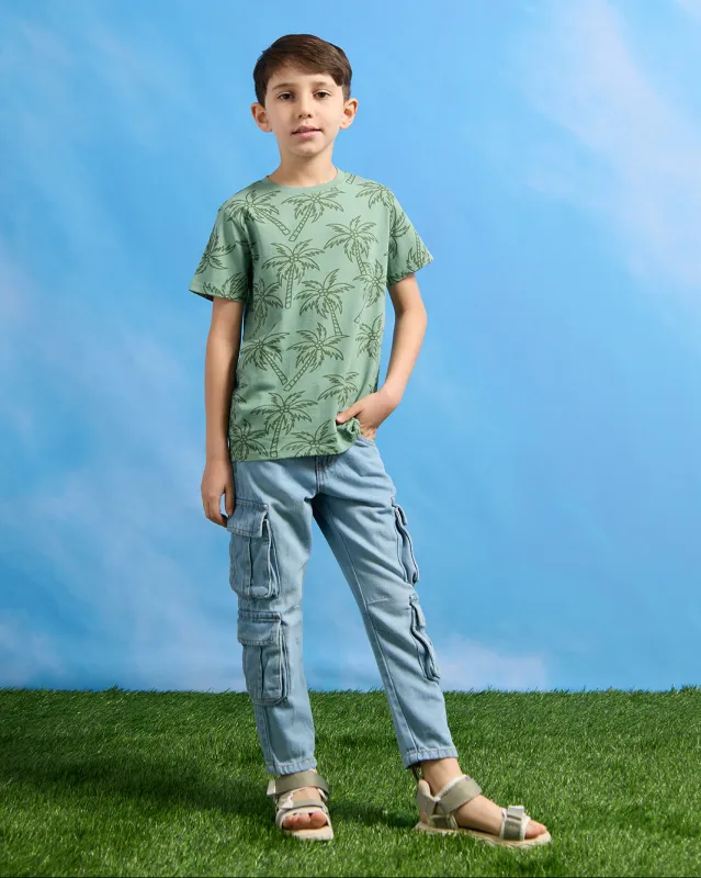 Boys Green Palm Tree Print Graphic T-Shirt sold by Redtag