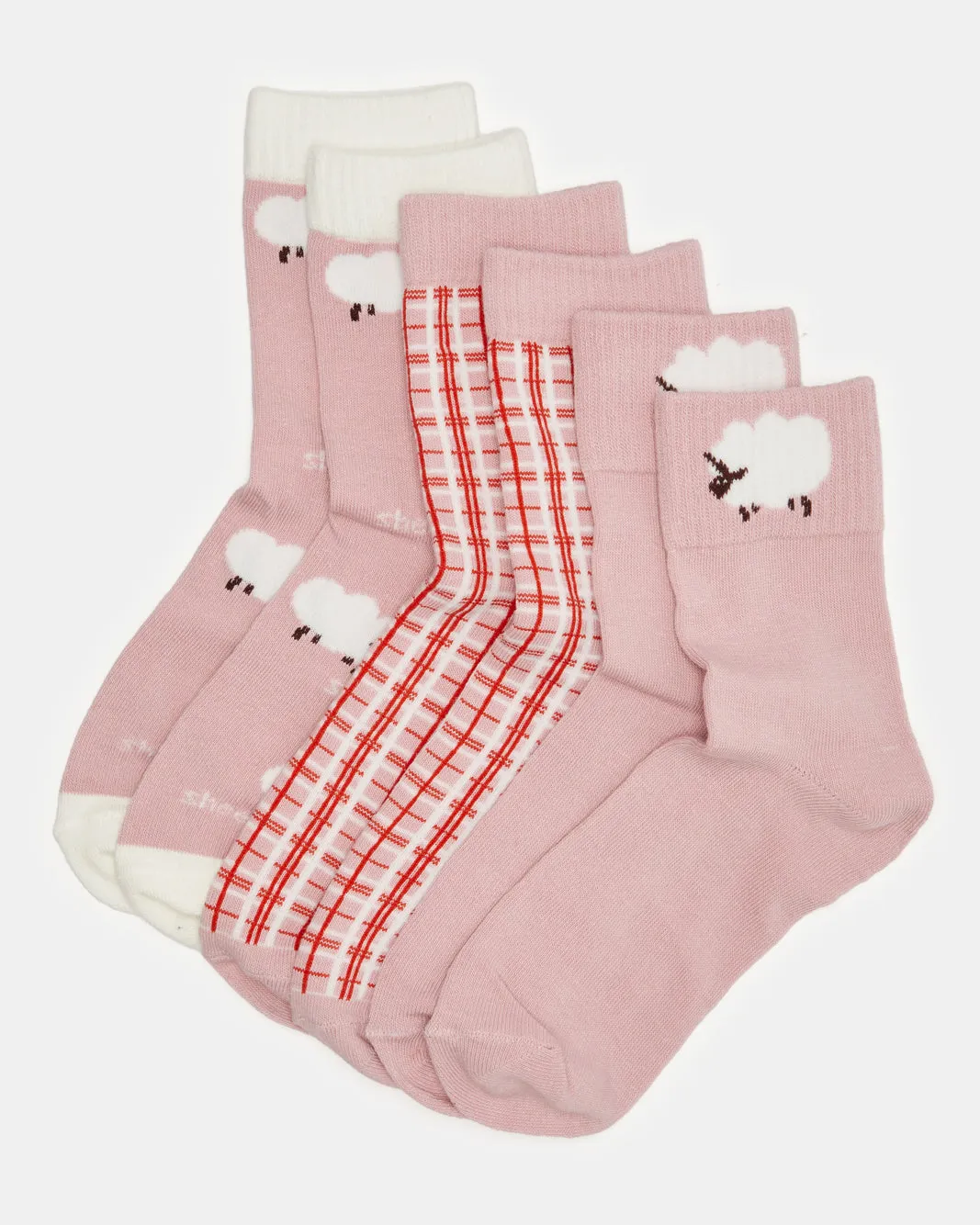 Women Pink Printed Crew Length Socks (3 Pairs) sold by Redtag